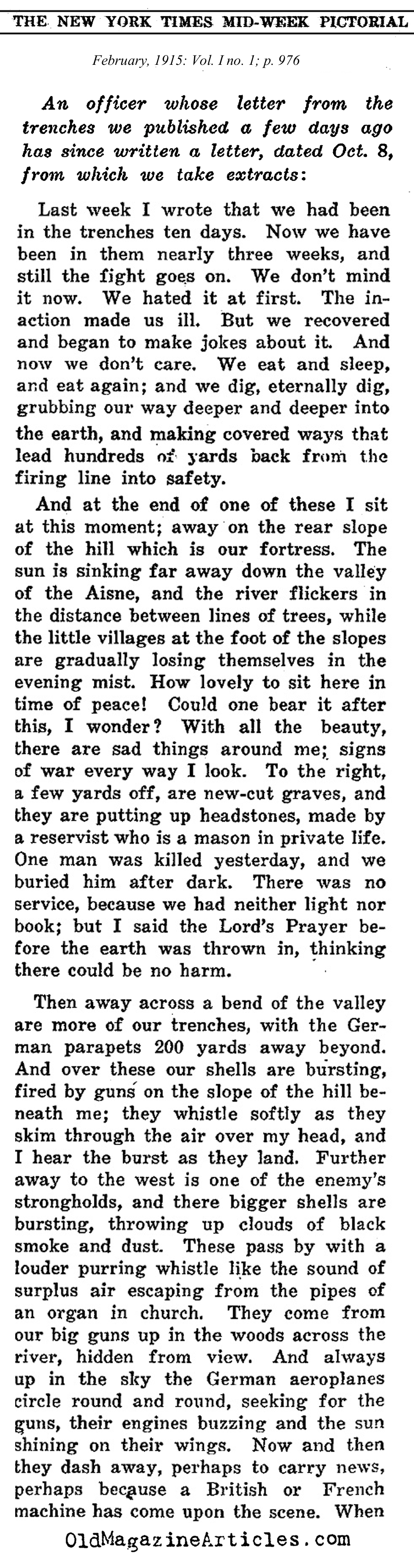 A Letter from the Freshly Dug Trenches (New York Times, 1915)
